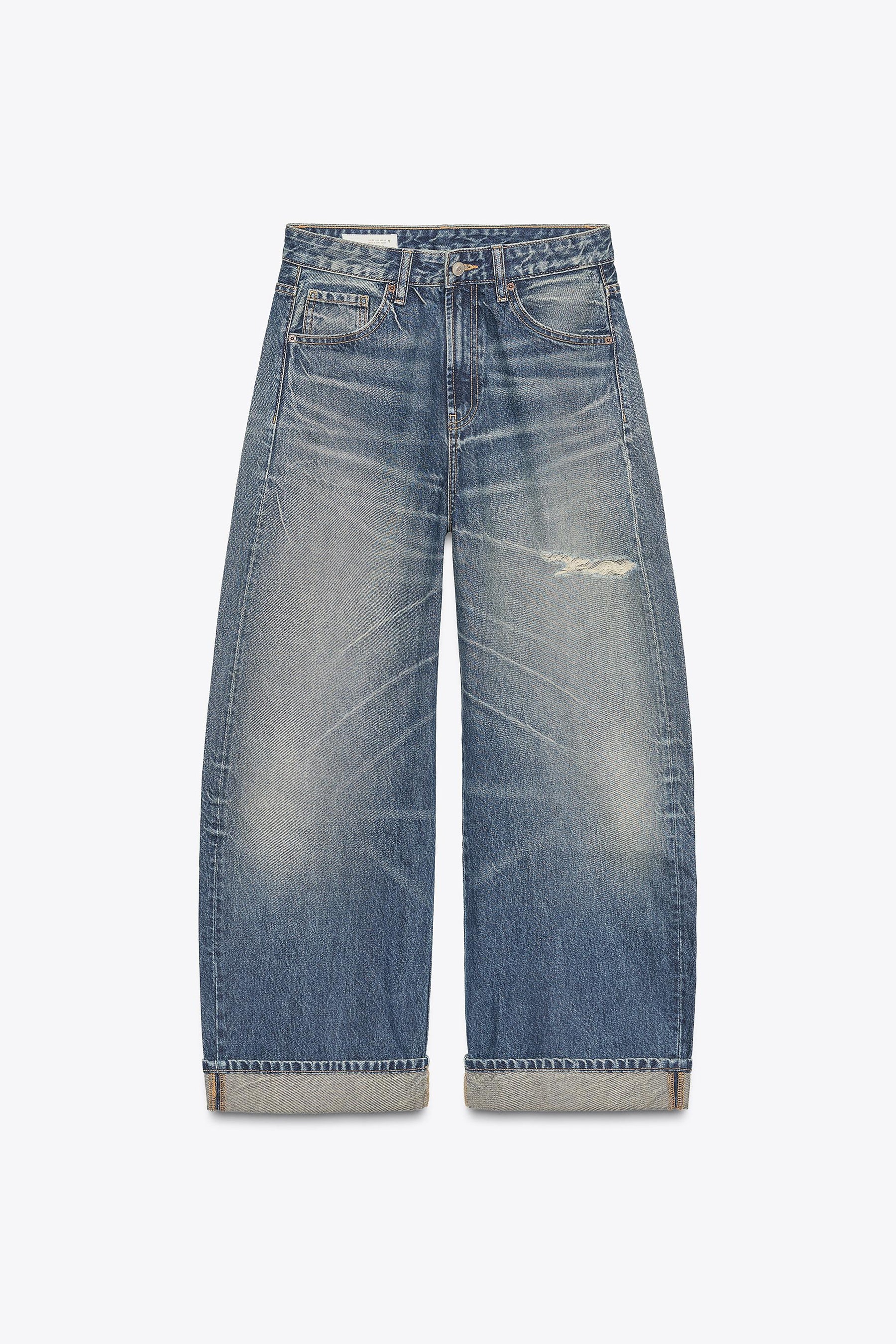 Ripped mid-waist folded jeans