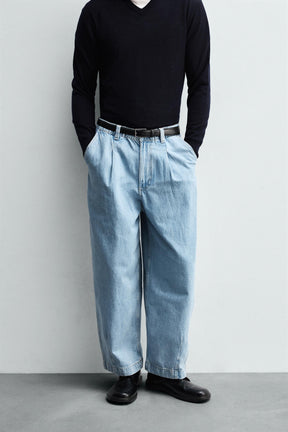 WIDE-LEG PLEATED DENIM CHINO TROUSERS - Image 2