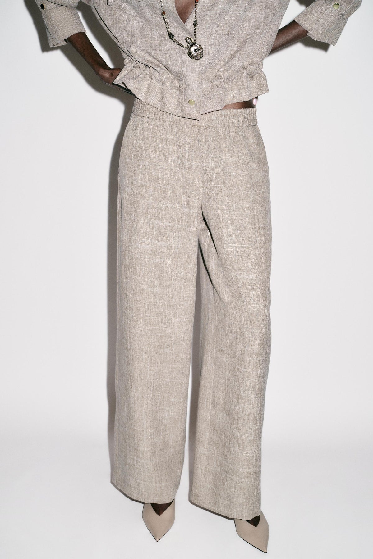 Wide-Leg Flecked Trousers