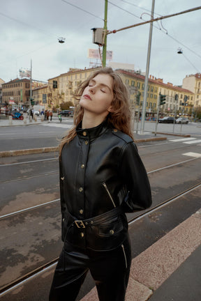 FAUX LEATHER JACKET WITH BELT - Image 3