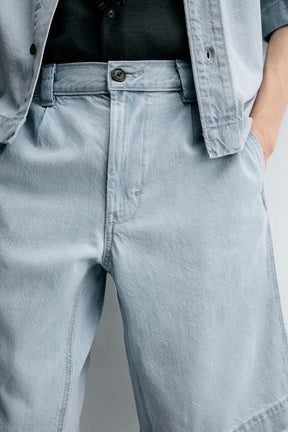 PLEATED RELAXED FIT DENIM BERMUDA SHORTS - Image 6