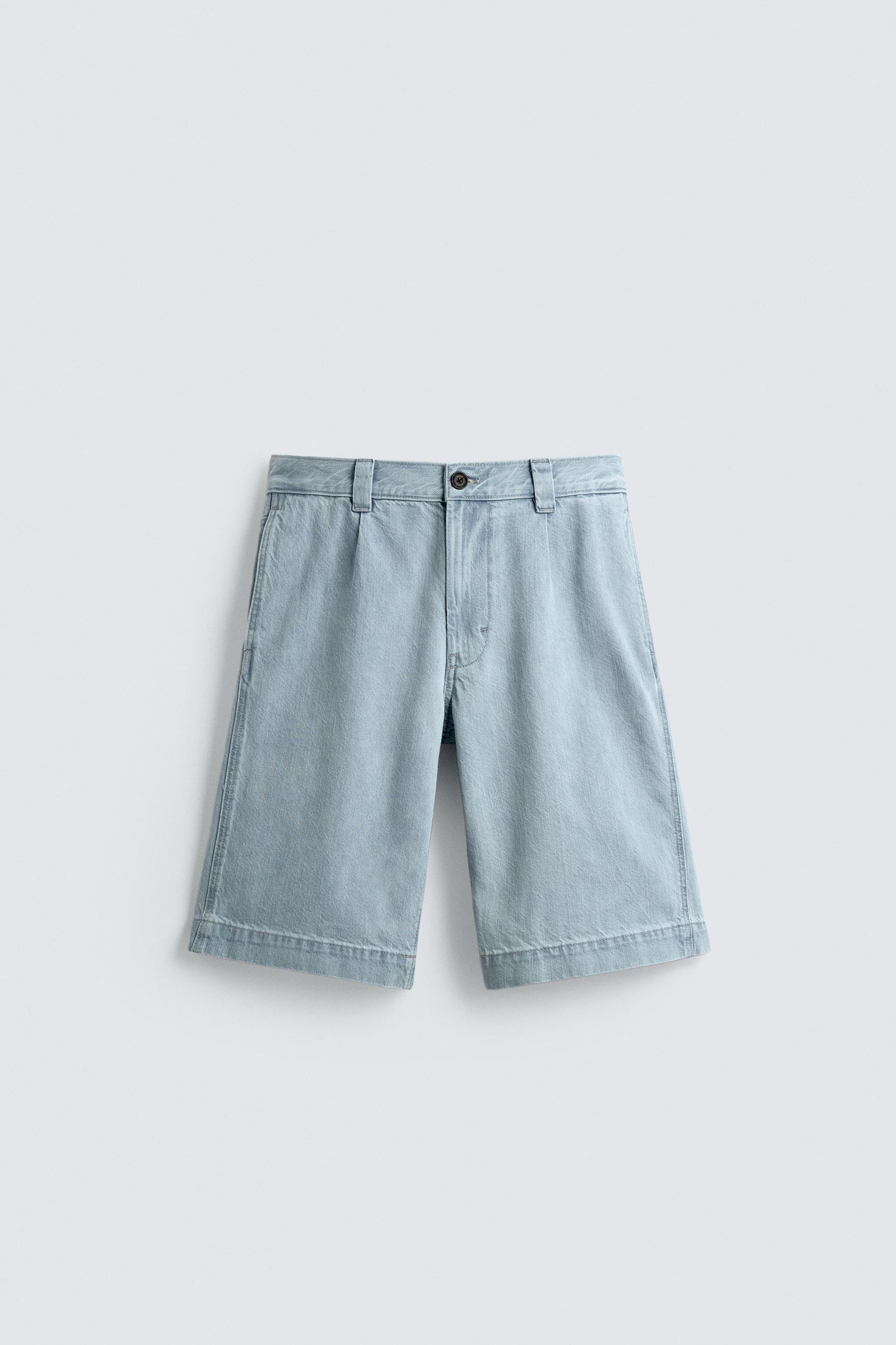 PLEATED RELAXED FIT DENIM BERMUDA SHORTS - Image 7