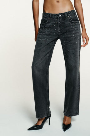 Rhinestone Straight Jeans