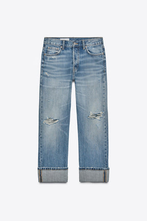 RIPPED STRAIGHT MID-WAIST JEANS