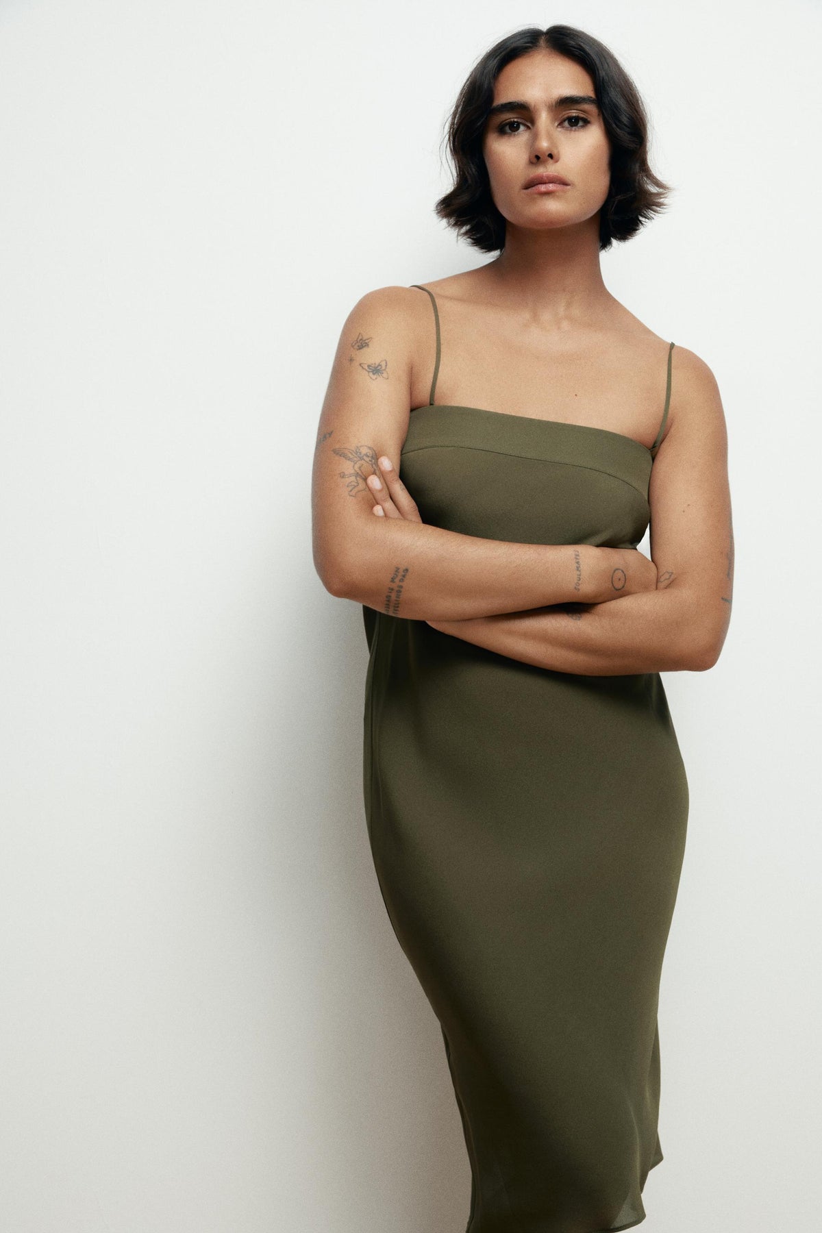 100% SILK STRAPPY MIDI DRESS - Image 2