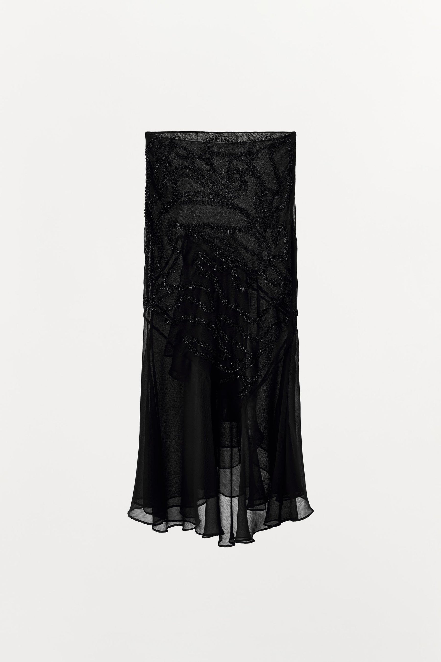 BEADED RUFFLE MIDI SKIRT