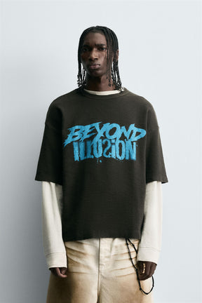 CONTRAST PRINT KNIT T-SHIRT - Image 2