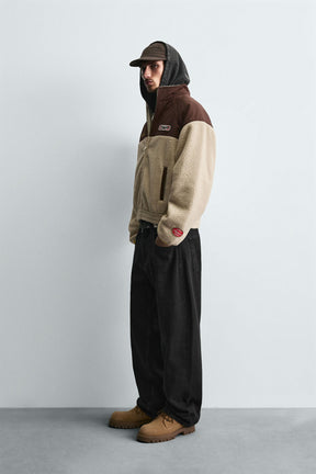 CONTRAST COMBINATION FAUX SHEARLING JACKET - Image 4