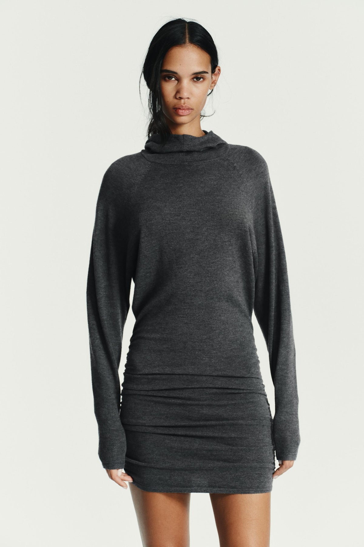 HOODIE KNIT MINI DRESS - Image 1