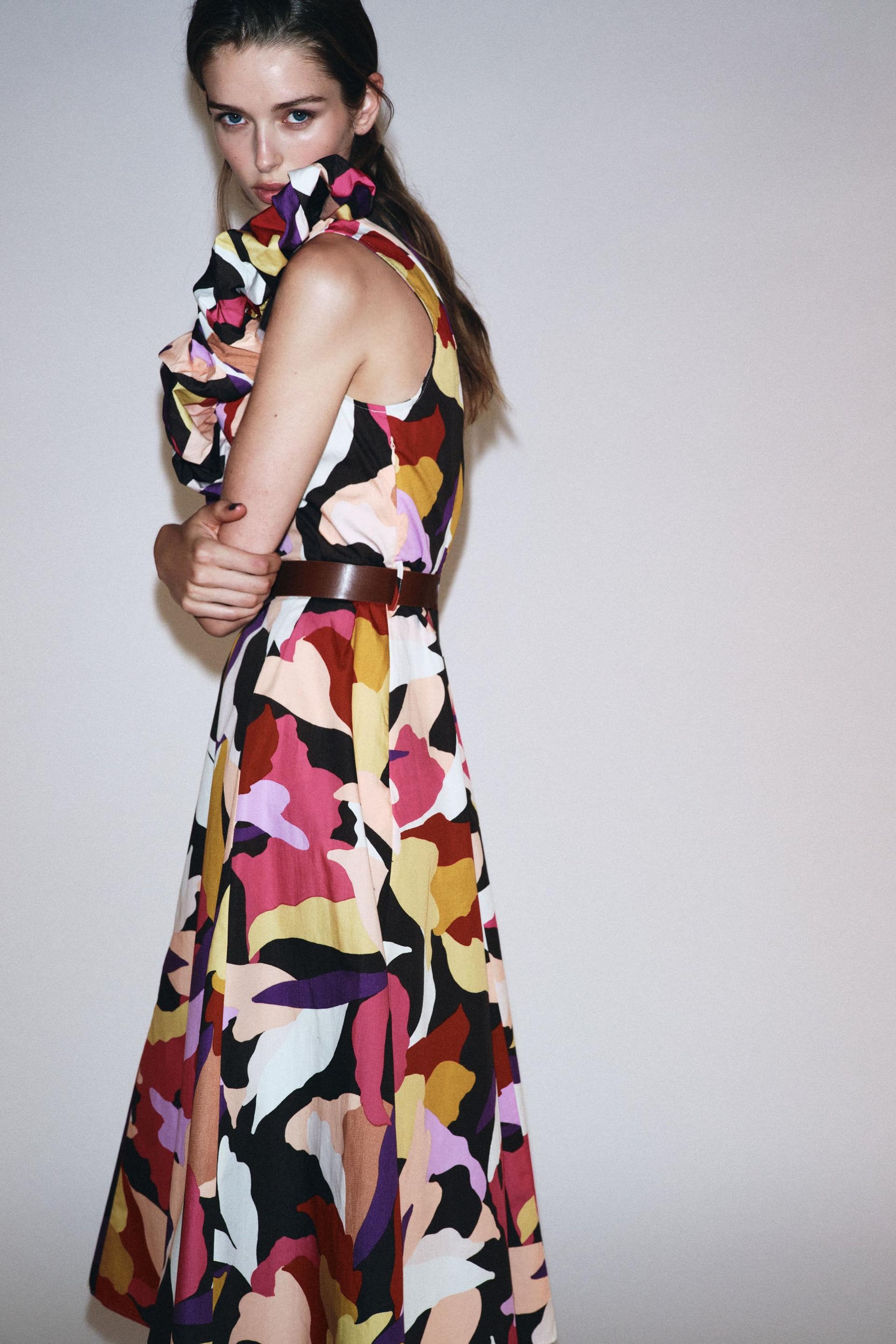PRINTED POPLIN MIDI DRESS - Image 3