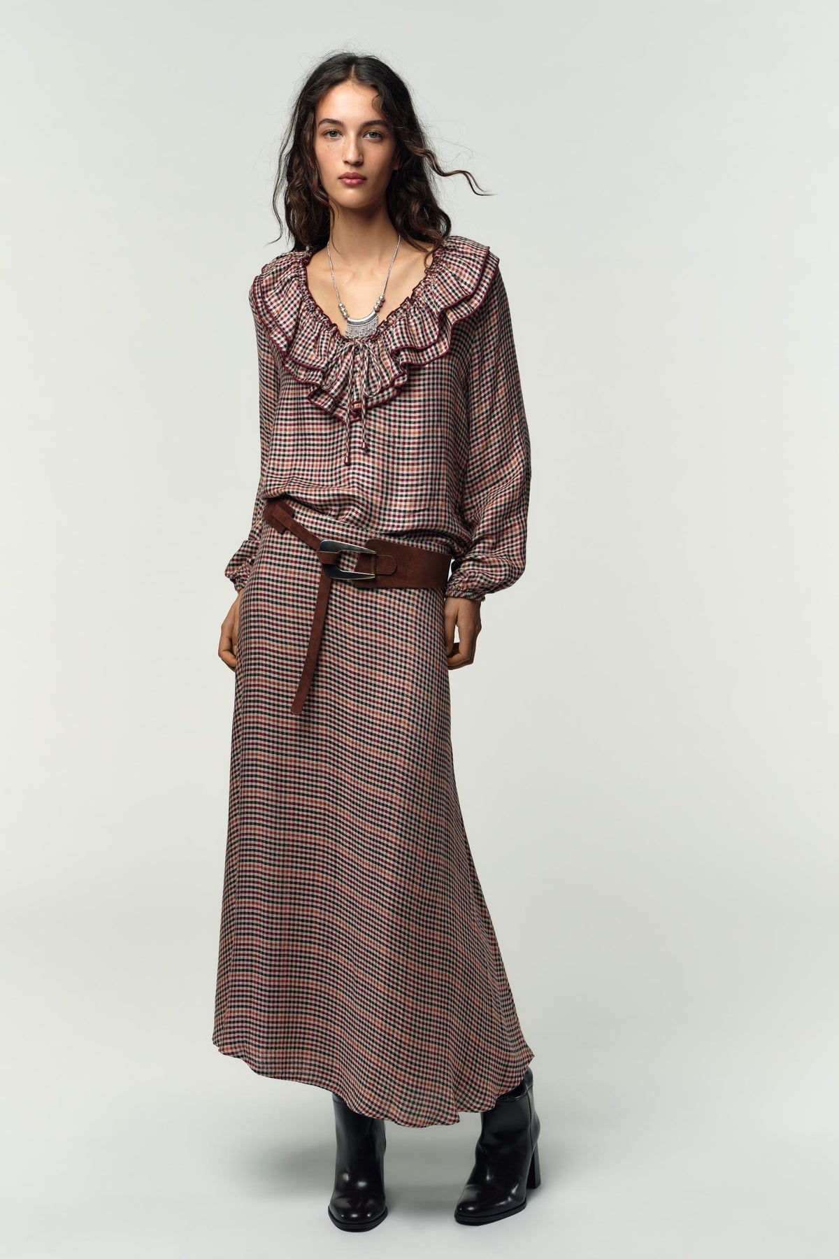 Belted Check Skirt
