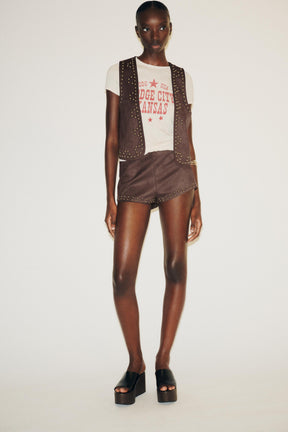 STUDDED FAUX SUEDE WAISTCOAT - Image 1