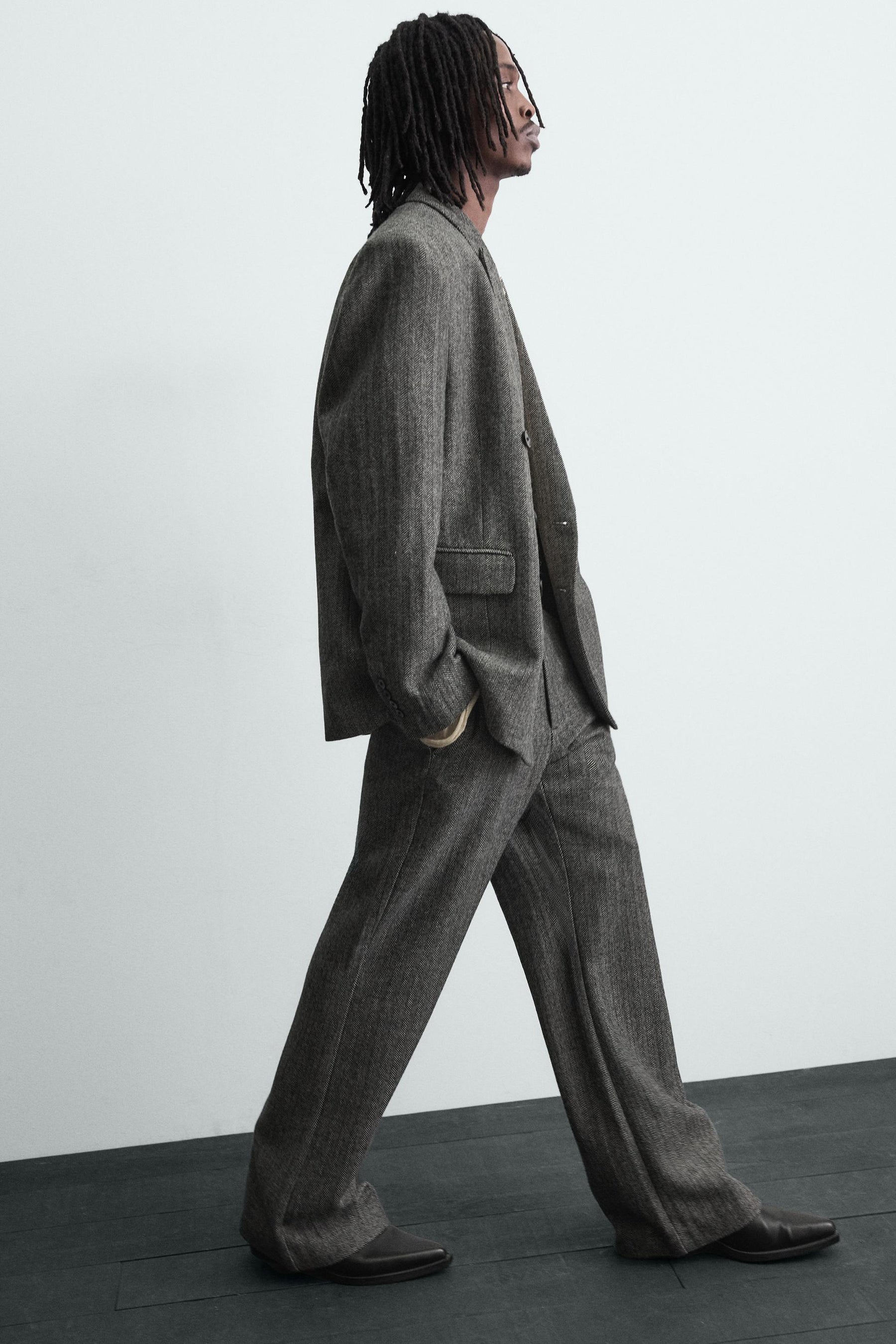 HERRINGBONE TEXTURED SUIT TROUSERS WITH WOOL - Image 6