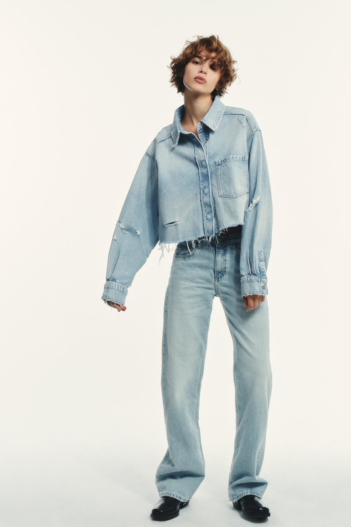 Ripped Crop Denim Overshirt