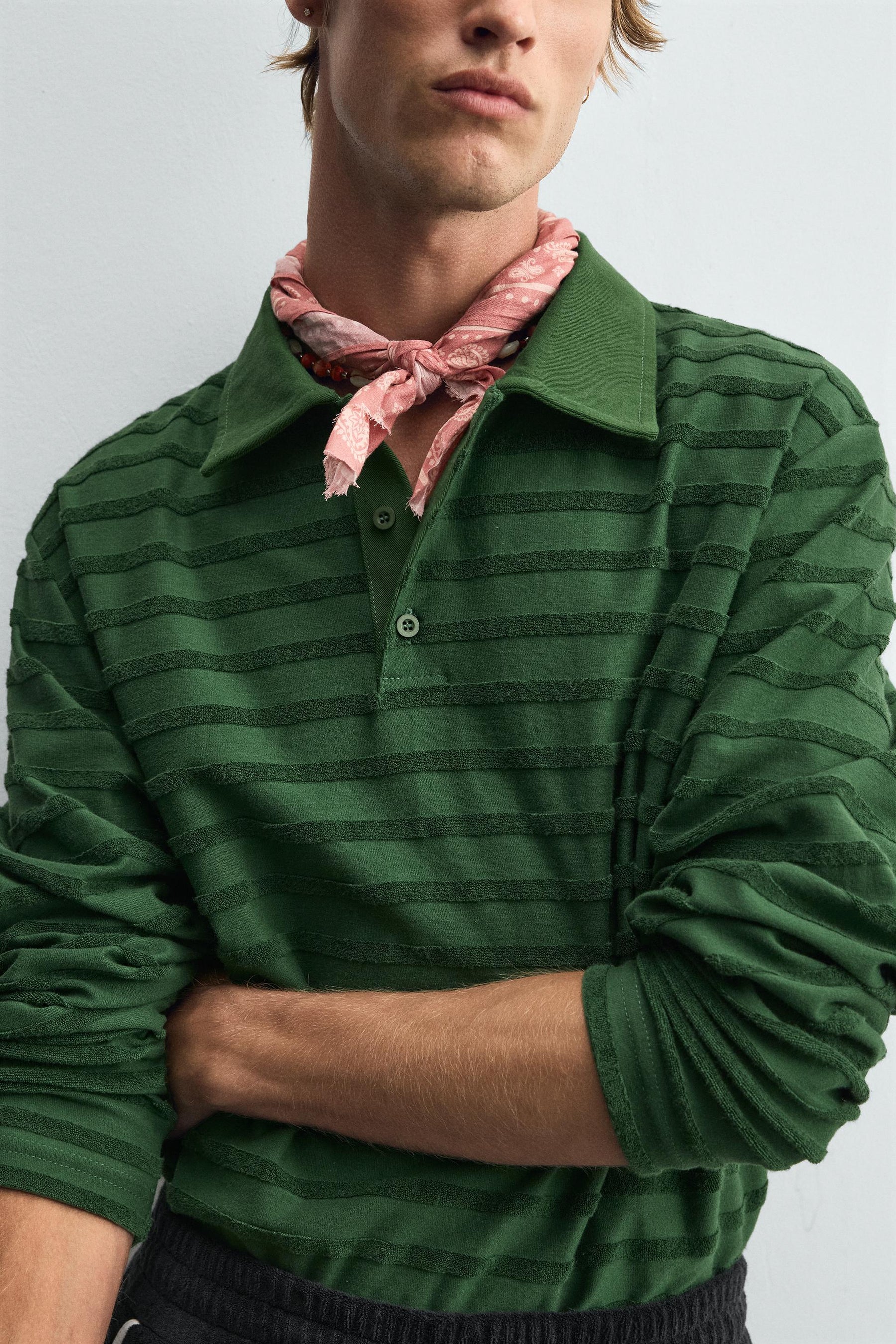 STRIPED JACQUARD TOWELLING POLO SHIRT - Image 6