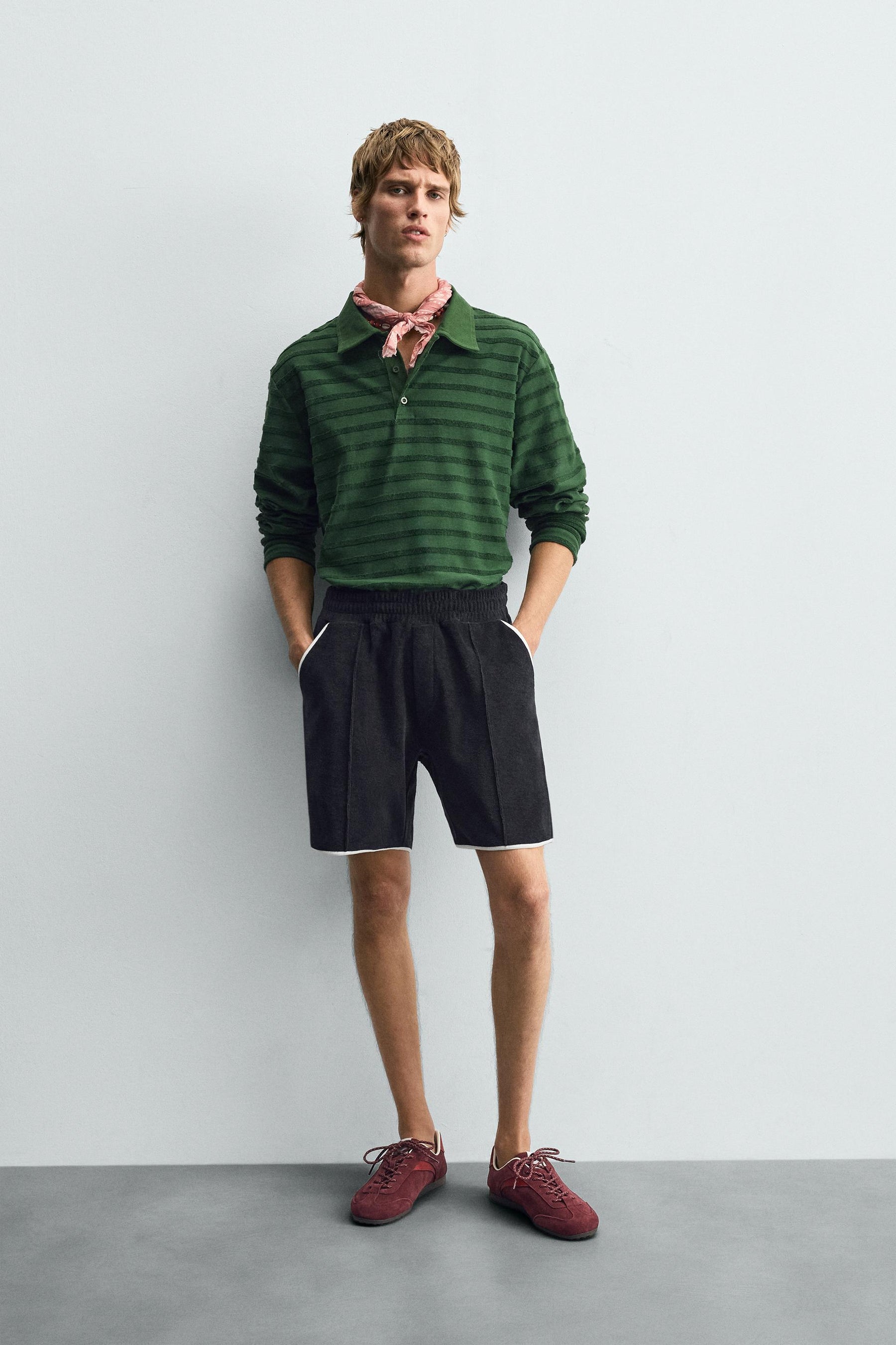 STRIPED JACQUARD TOWELLING POLO SHIRT - Image 1