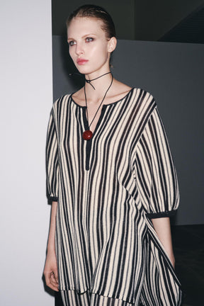 SHORT SLEEVE STRIPED KNIT JUMPER WITH LINEN BLEND - Image 2