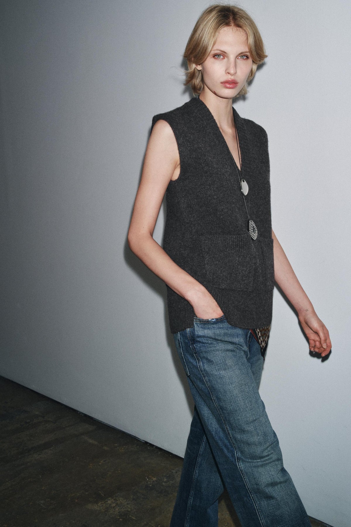 LONG WOOL BLEND VEST - Image 1