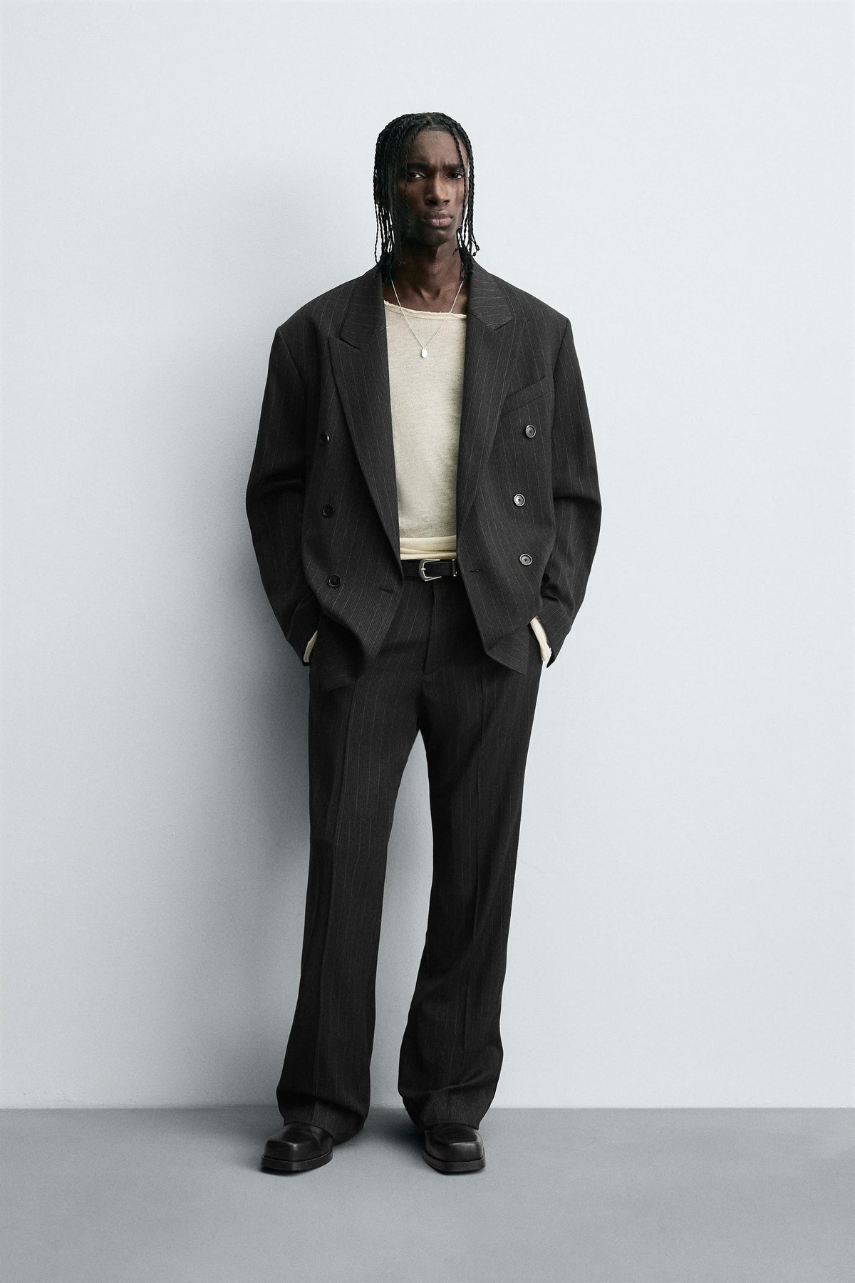 STRIPED SUIT DOUBLE-BREASTED BLAZER - Image 1