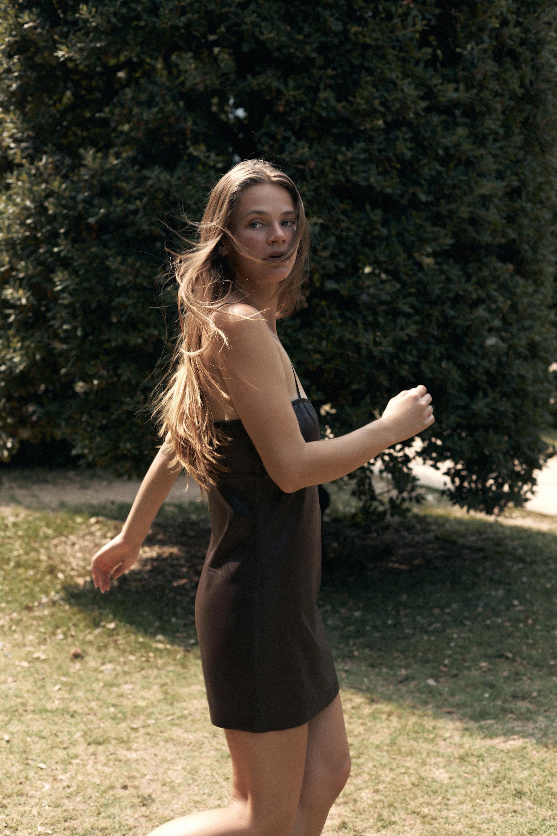 100% LEATHER GATHERED DRESS