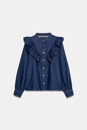 Denim Shirt with Ruffles