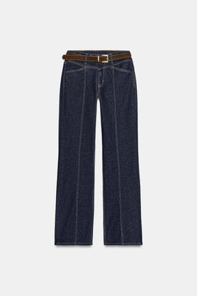 Slim Mid-Waist Belted Jeans