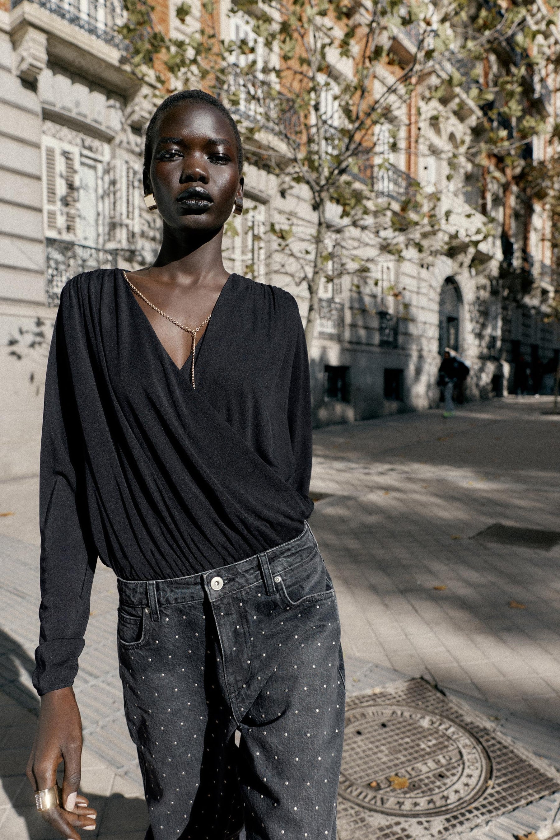 Shiny High-Waist Straight Jeans