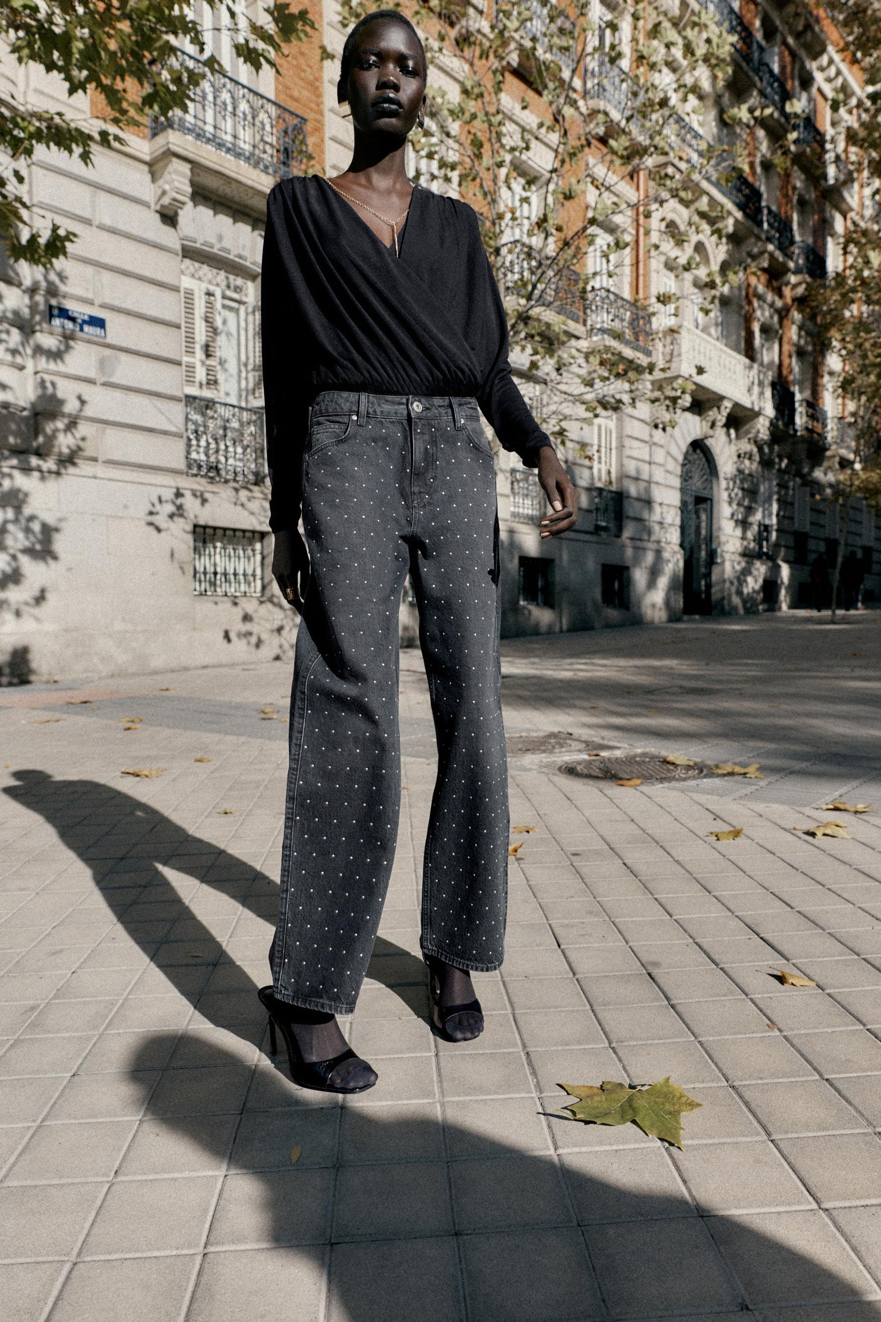 Shiny High-Waist Straight Jeans