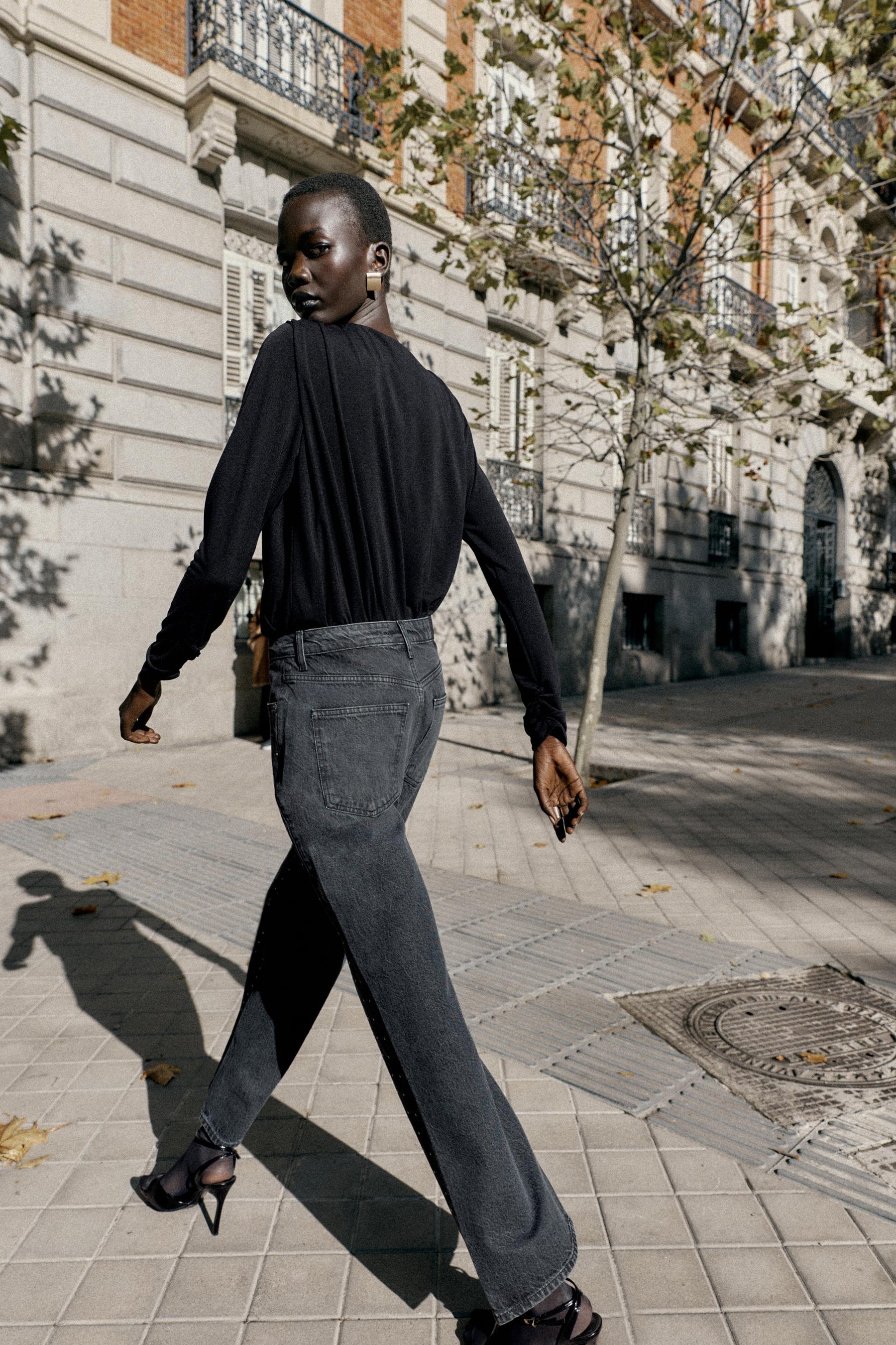 Shiny High-Waist Straight Jeans