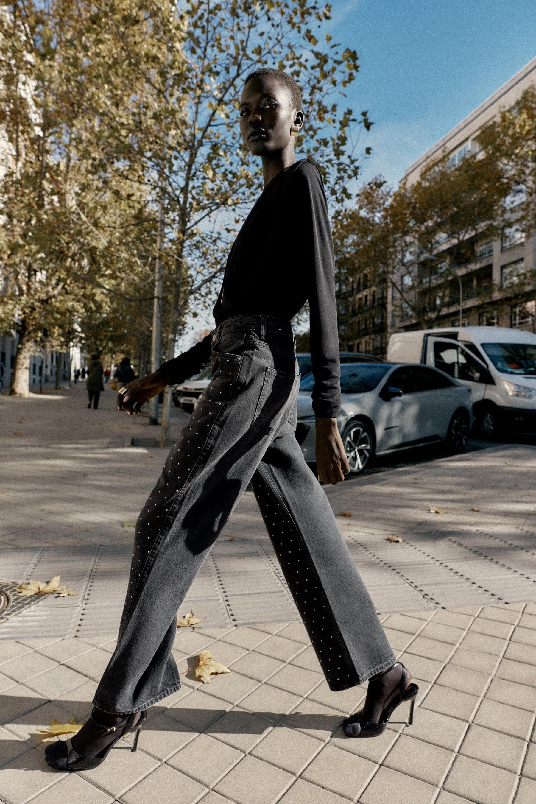 Shiny High-Waist Straight Jeans