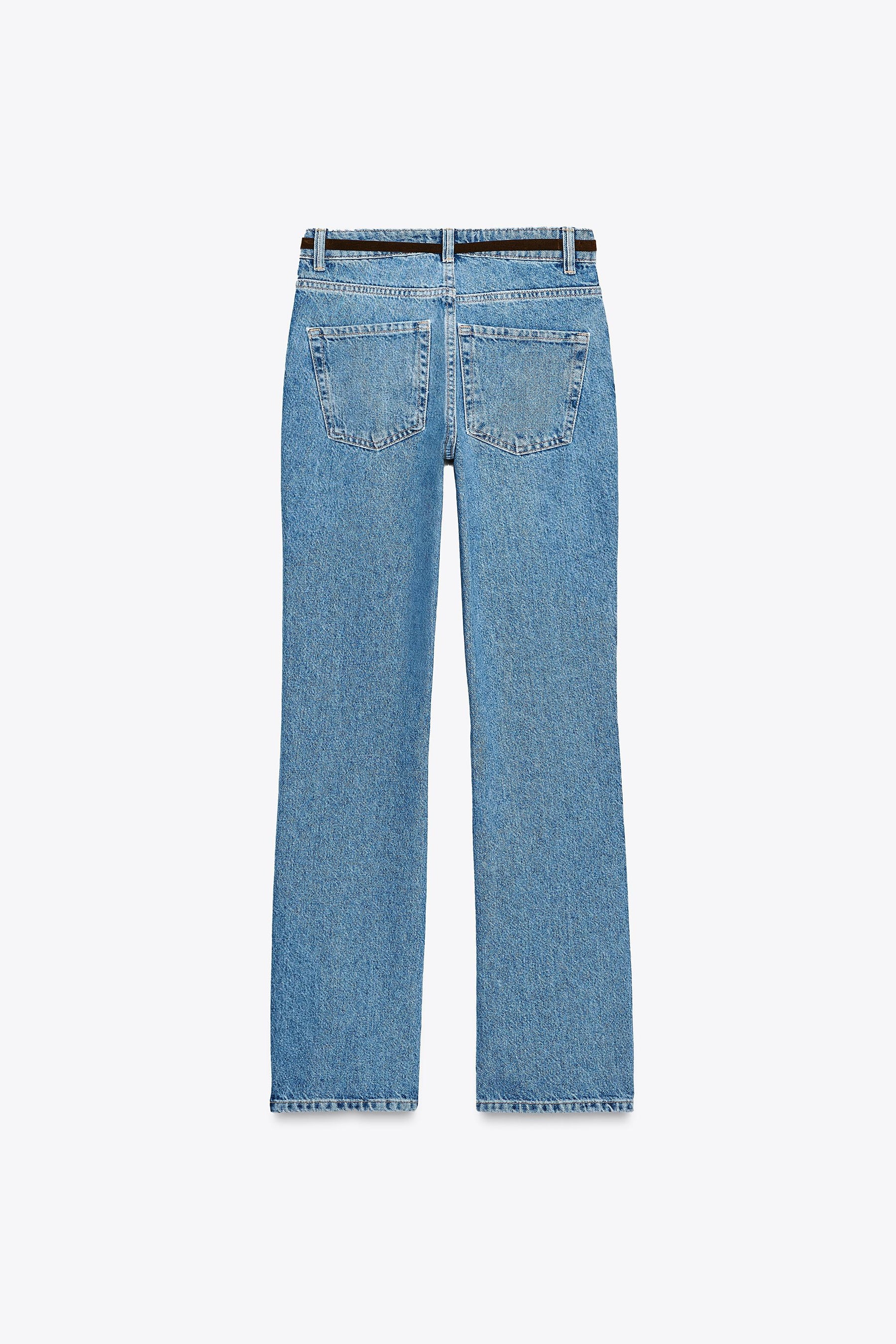 Straight high-waist belted jeans