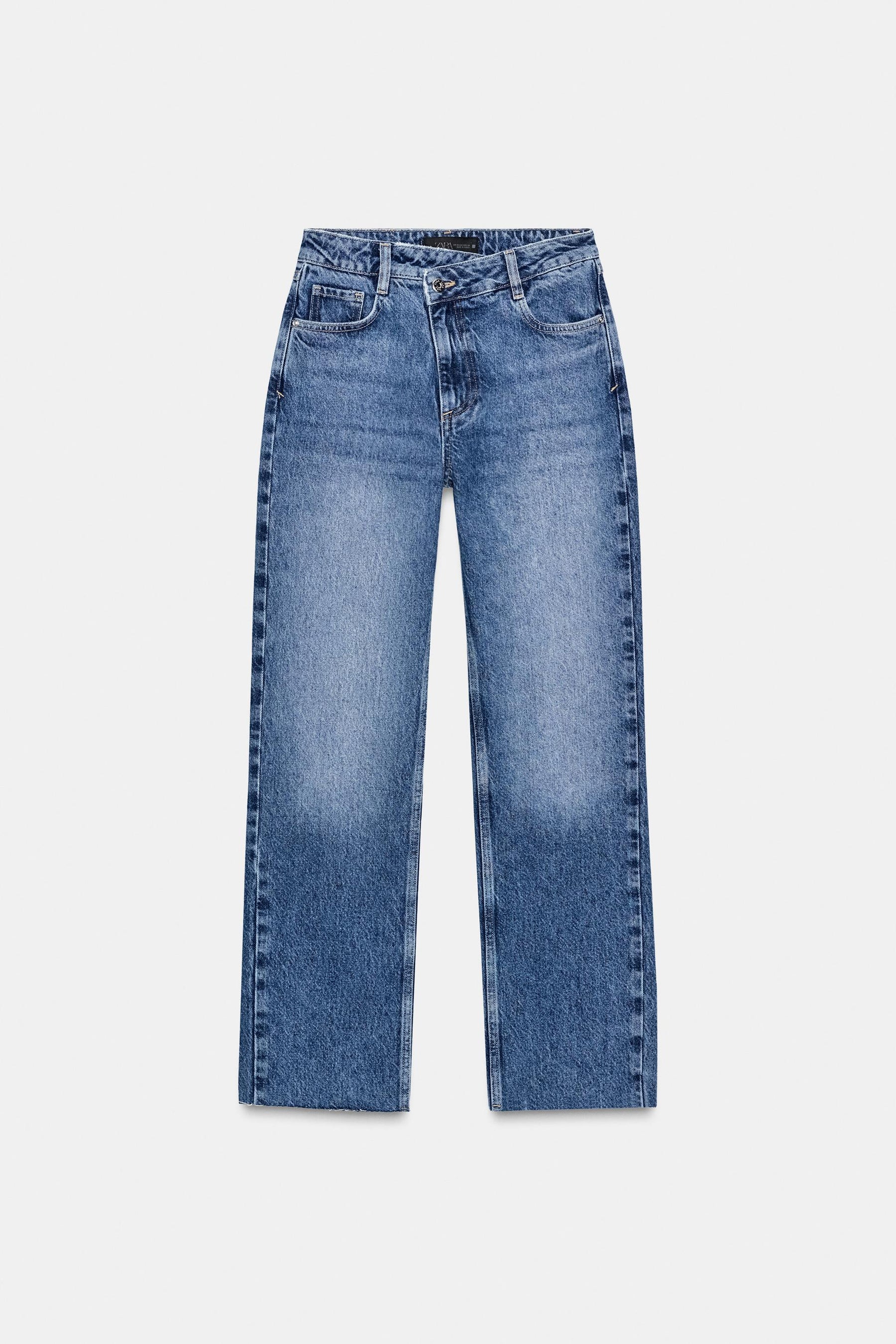 Straight high-waist cross-over jeans