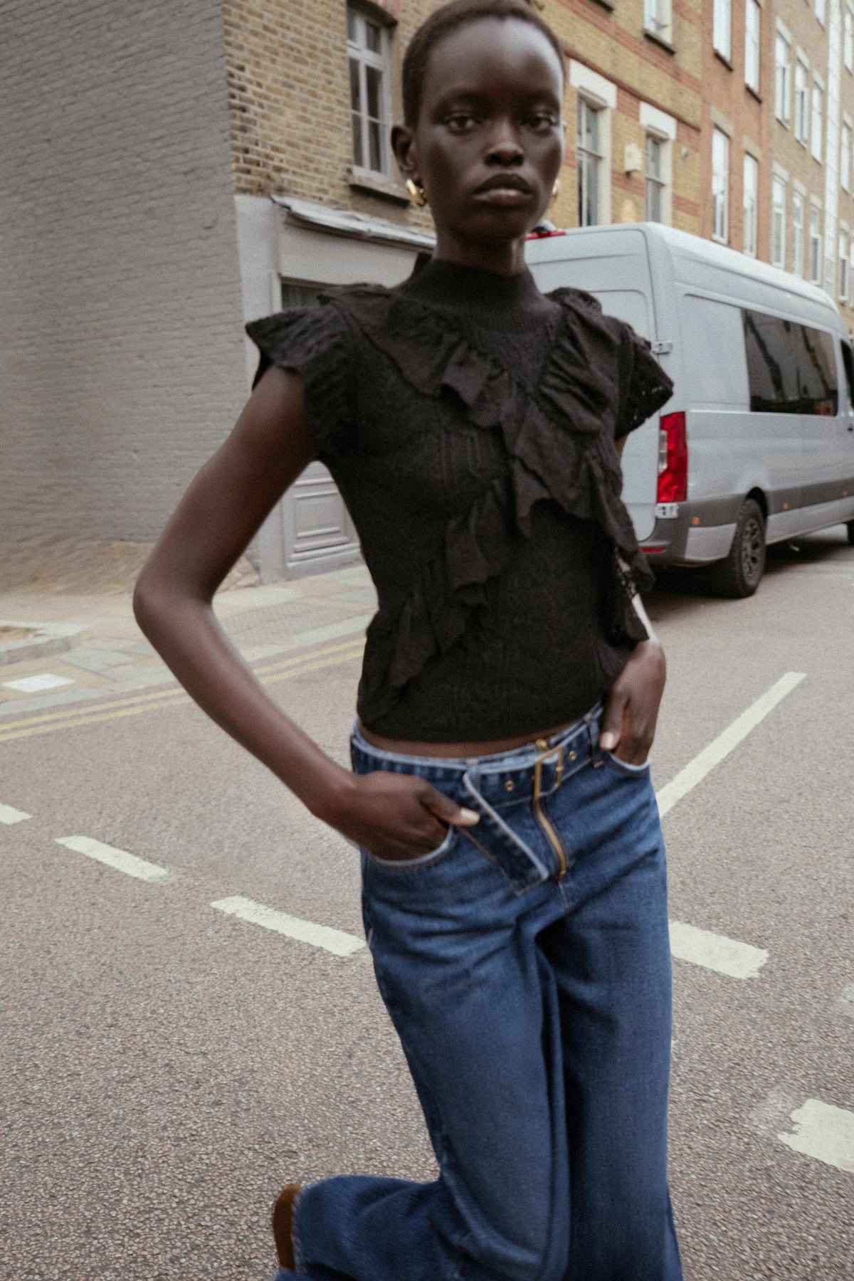 POINTELLE KNIT TOP WITH RUFFLES - Image 1