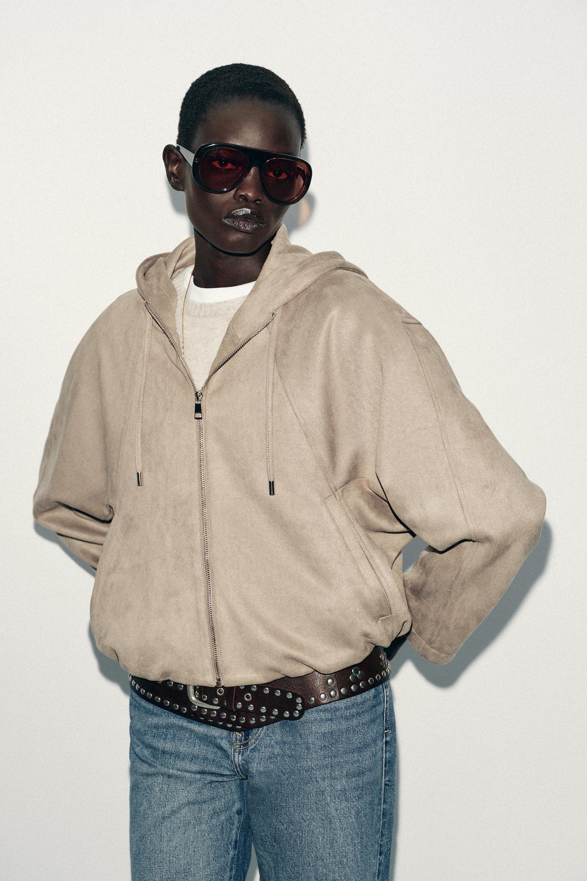 HOODED FAUX SUEDE BOMBER JACKET - Image 2