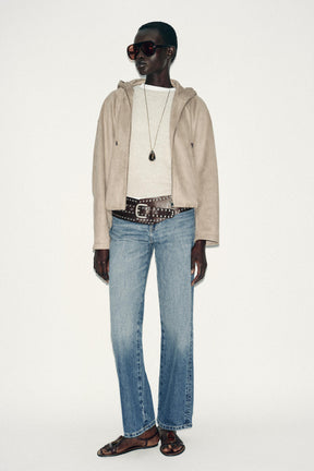 HOODED FAUX SUEDE BOMBER JACKET - Image 1