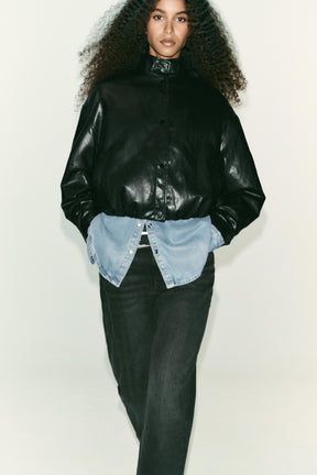 Faux Leather Bomber Jacket