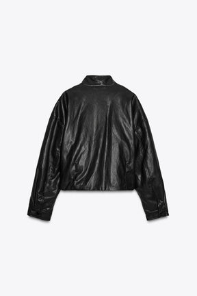 Faux Leather Bomber Jacket