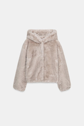 SHORT FAUX FUR HOODED COAT - Image 6