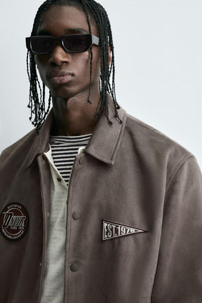 FAUX SUEDE JACKET WITH PATCH AND EMBROIDERY DETAIL - Image 5