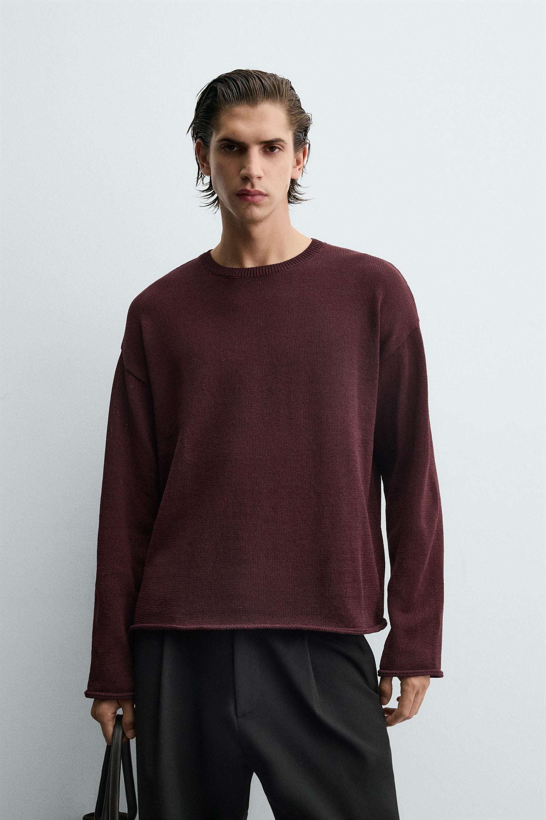 TEXTURED TURN-UP TRIM SWEATER - Image 2