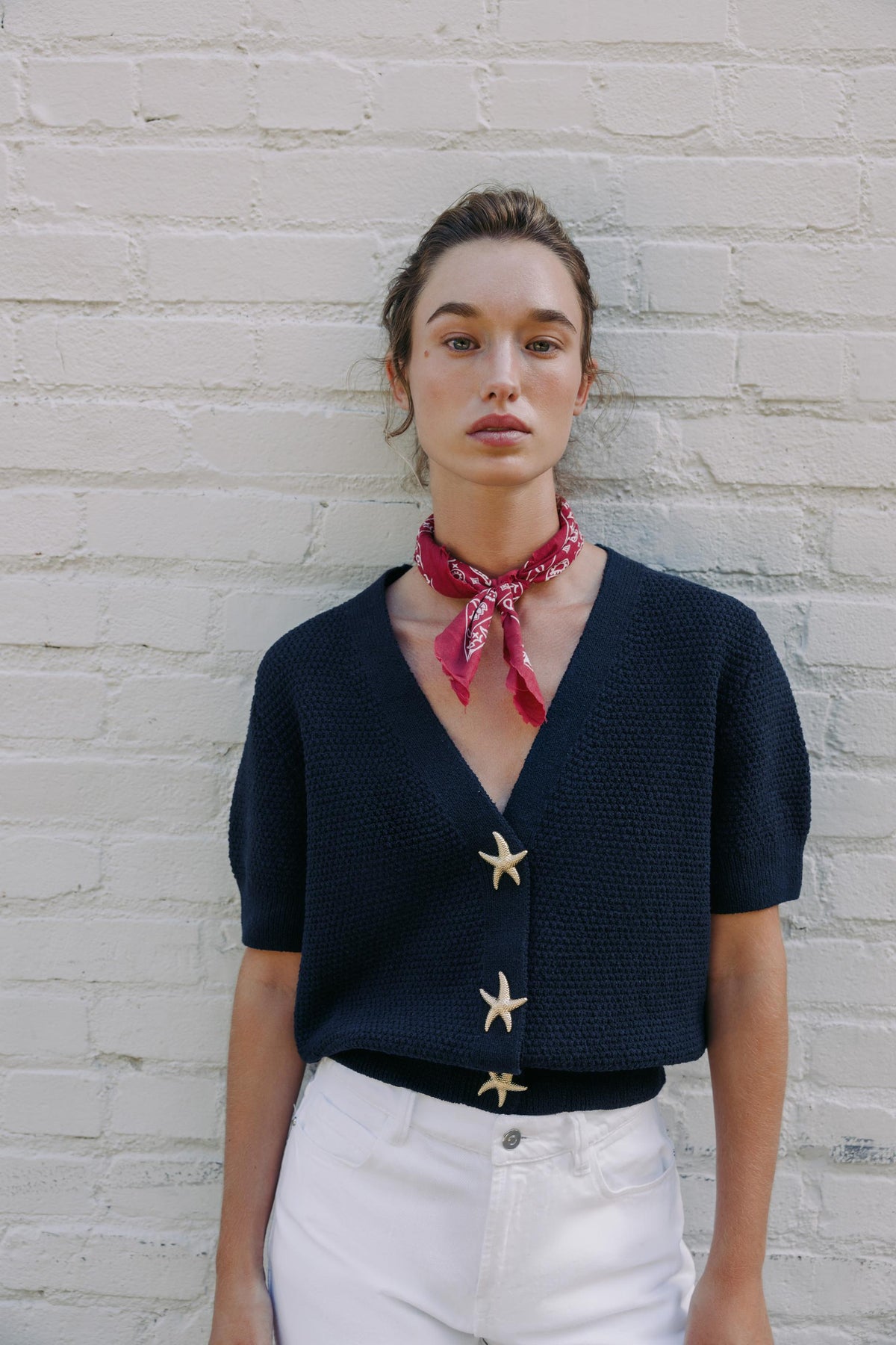 STAR BUTTON TEXTURED KNIT CARDIGAN - Image 2