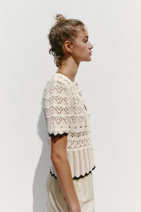 POINTELLE KNIT SHORT SLEEVE CARDIGAN - Image 2
