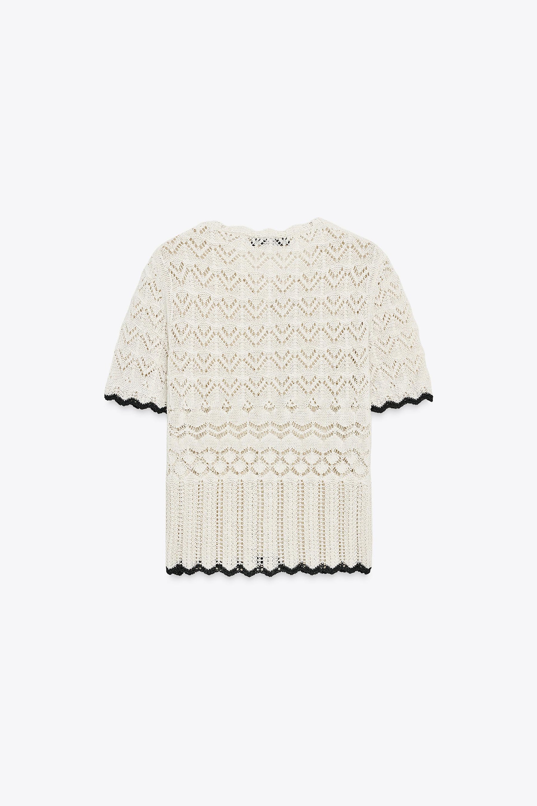 POINTELLE KNIT SHORT SLEEVE CARDIGAN - Image 4