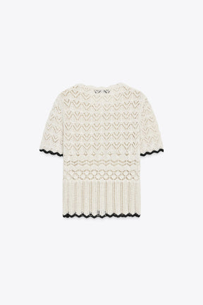 POINTELLE KNIT SHORT SLEEVE CARDIGAN - Image 4