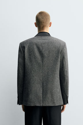 CONTRAST TEXTURED DOUBLE-BREASTED BLAZER - Image 3