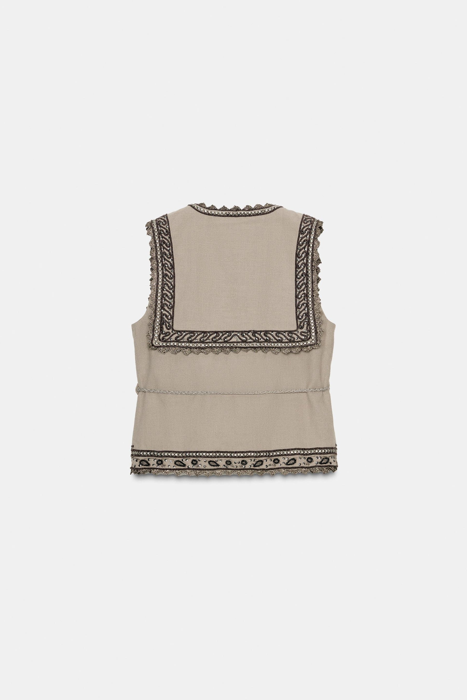 ZW COLLECTION EMBROIDERED WAISTCOAT WITH BELT - Image 4