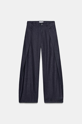 PLEATED DENIM TROUSERS