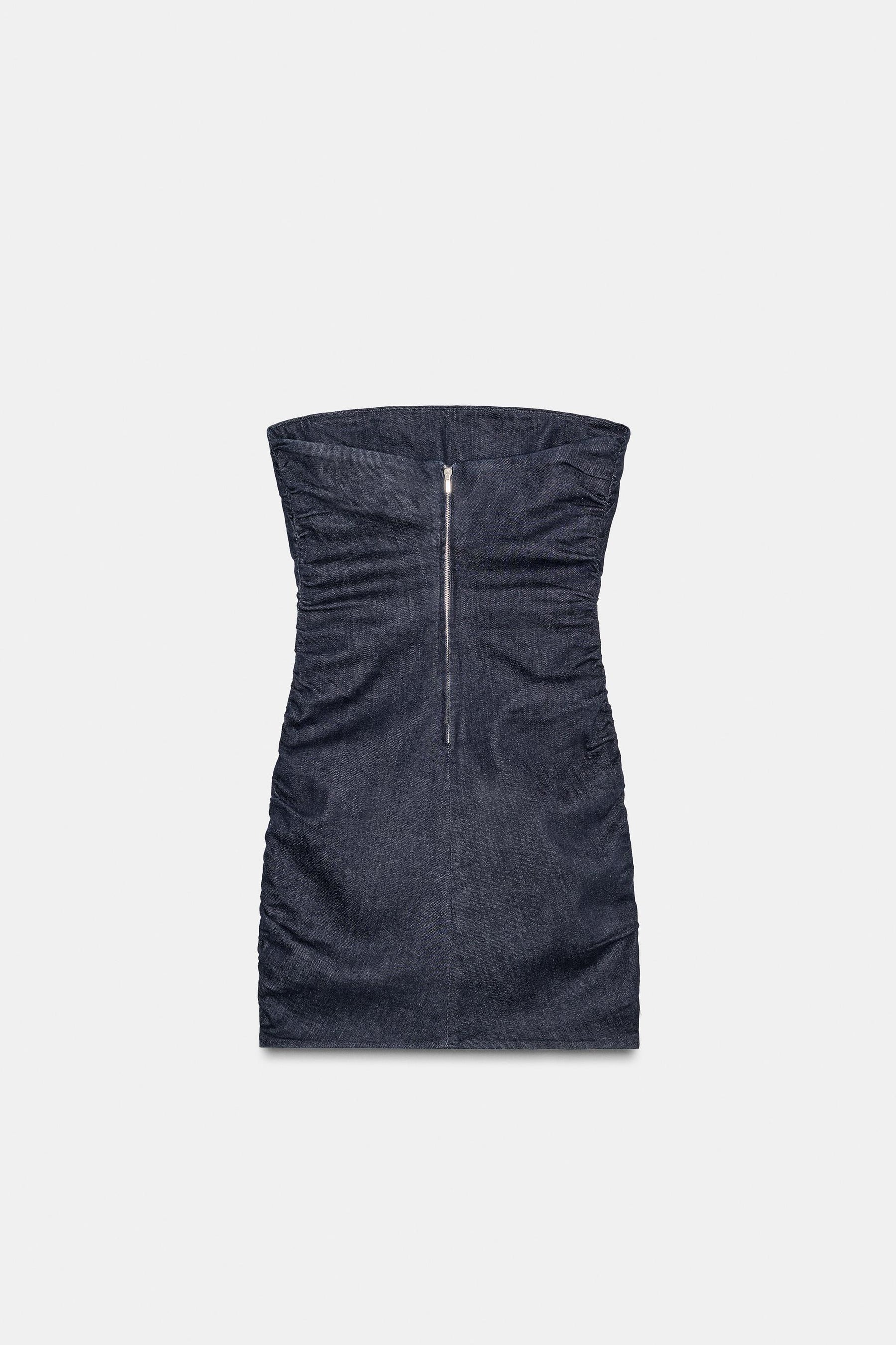 Denim Gathered Bandeau Dress