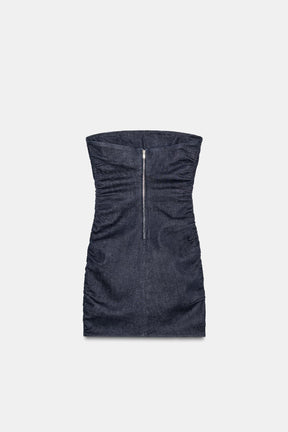 Denim Gathered Bandeau Dress