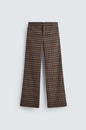CHECKED FLARE TROUSERS